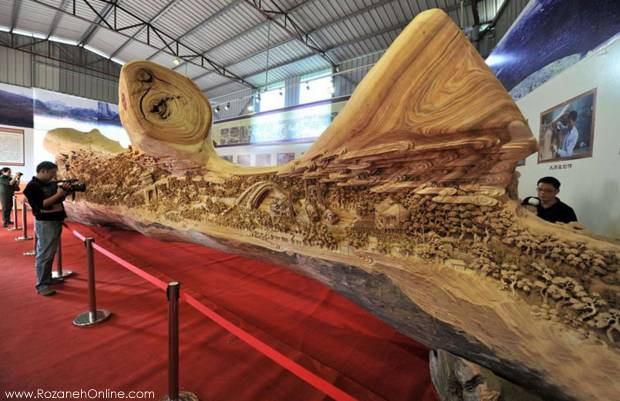 رکورد طولانی ترین مجسمه چوبی جهان در گینس ثبت شد.