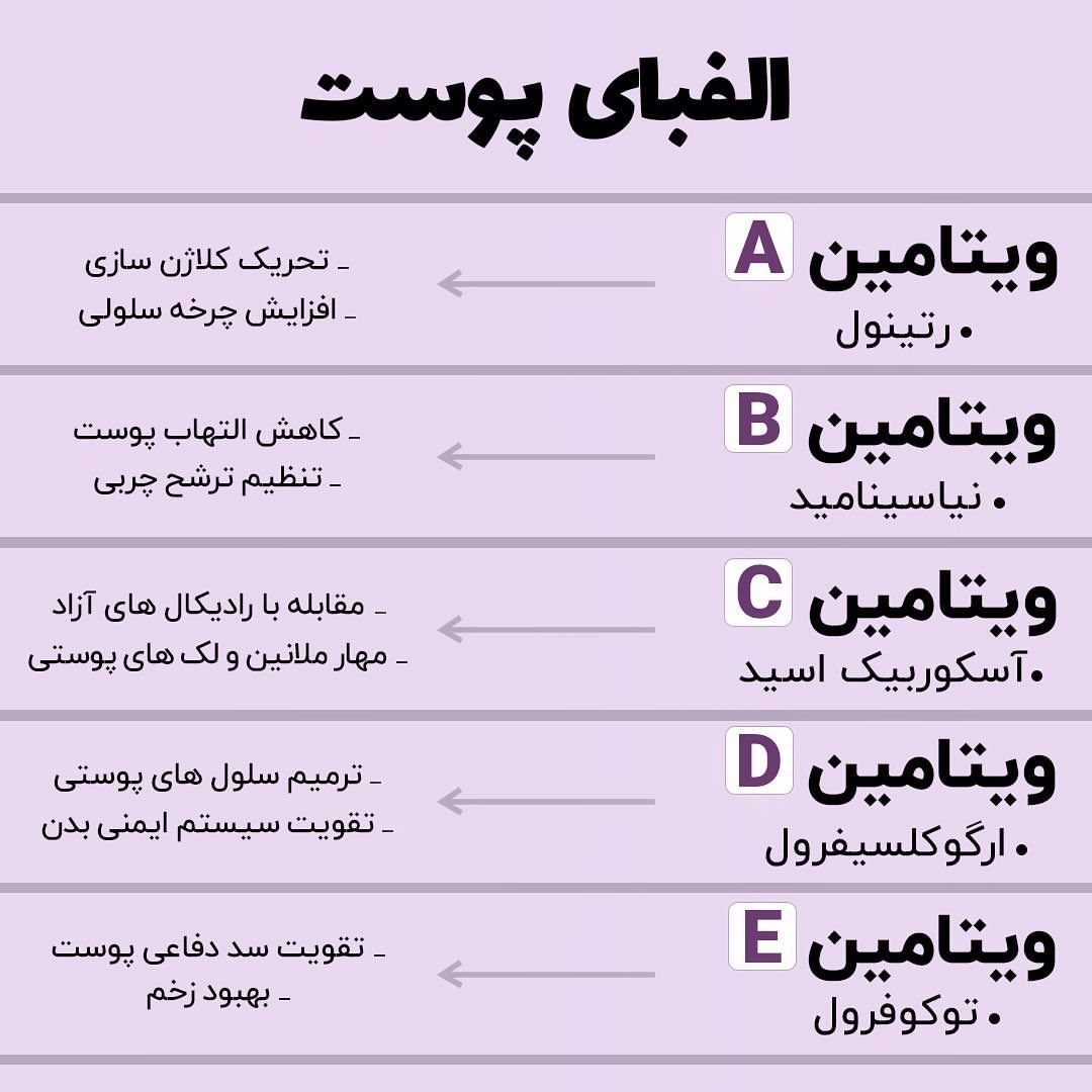 ویتامینهایی که مناسب تغذیه و تقویت پوست هستند: