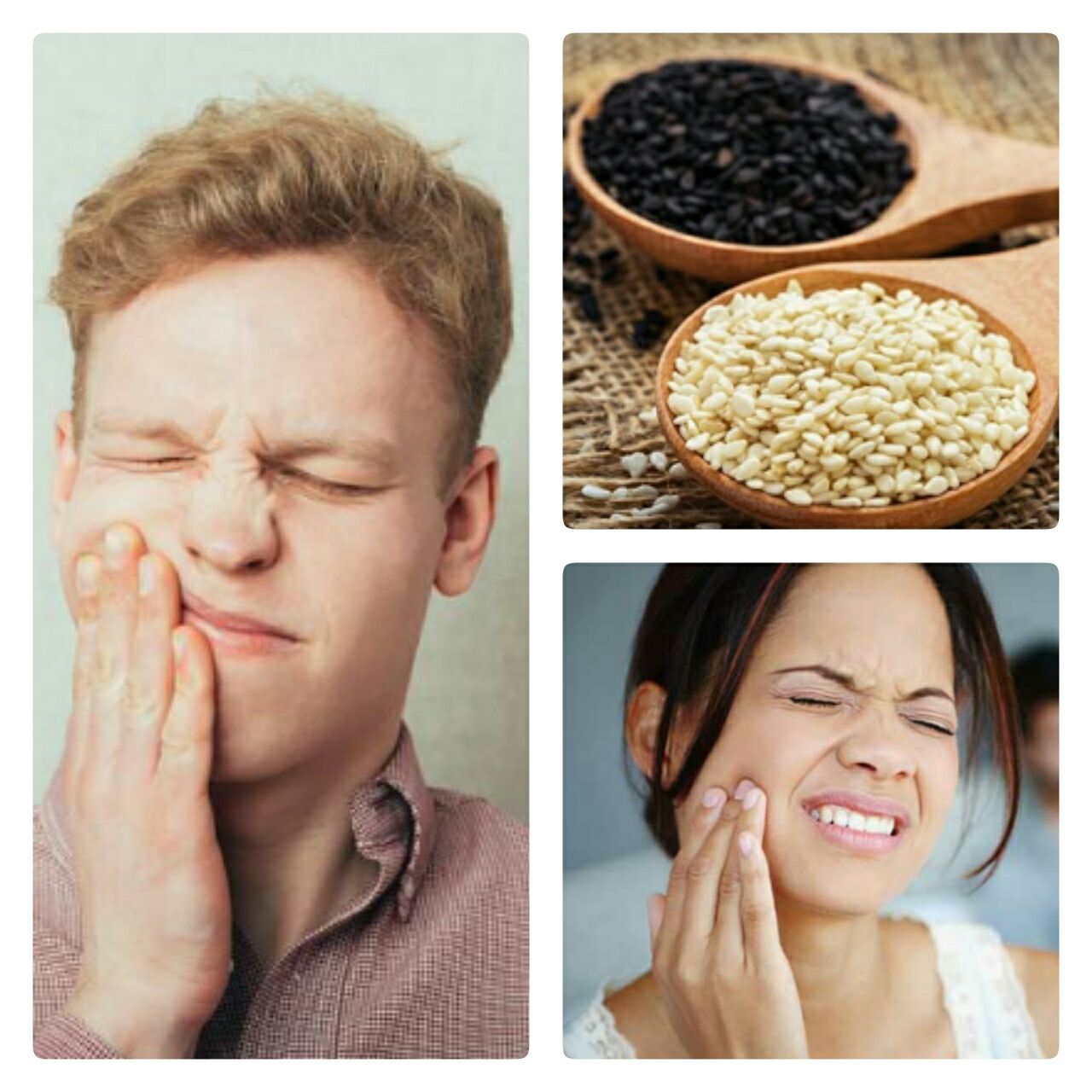 قرن‌ها پیش در چین از کنجد برای تسکین درد دندان می‌شد. کنجد حاوی ترکیباتی است که درد را بهبود می‌بخشد. خواص کنجد شبیه آسپیرین است و مانند مسکن عمل می‌کند.